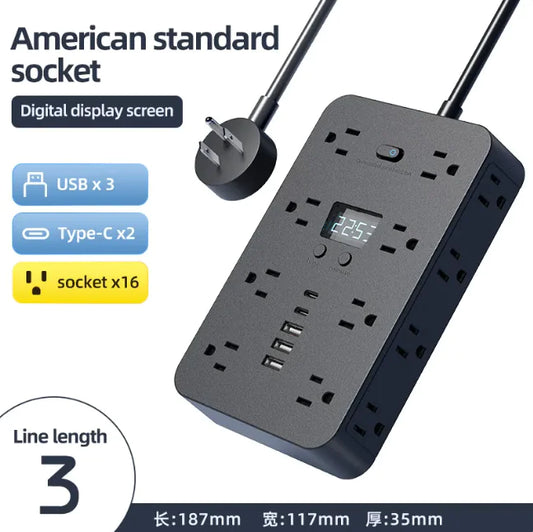 American Standard Power Strip with 16 Outlets, 3 USB & 2 Type-C Ports