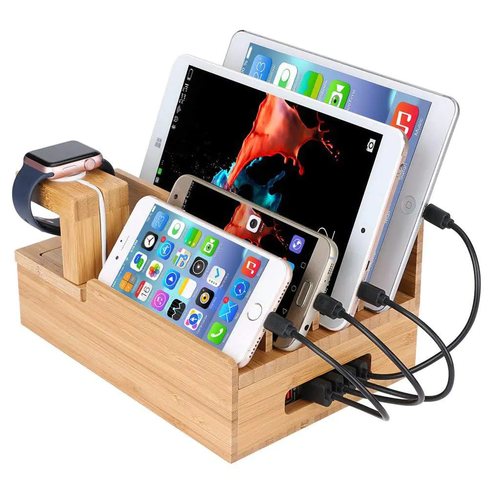 Wooden Phone Stand with Multi-Function Charging Box