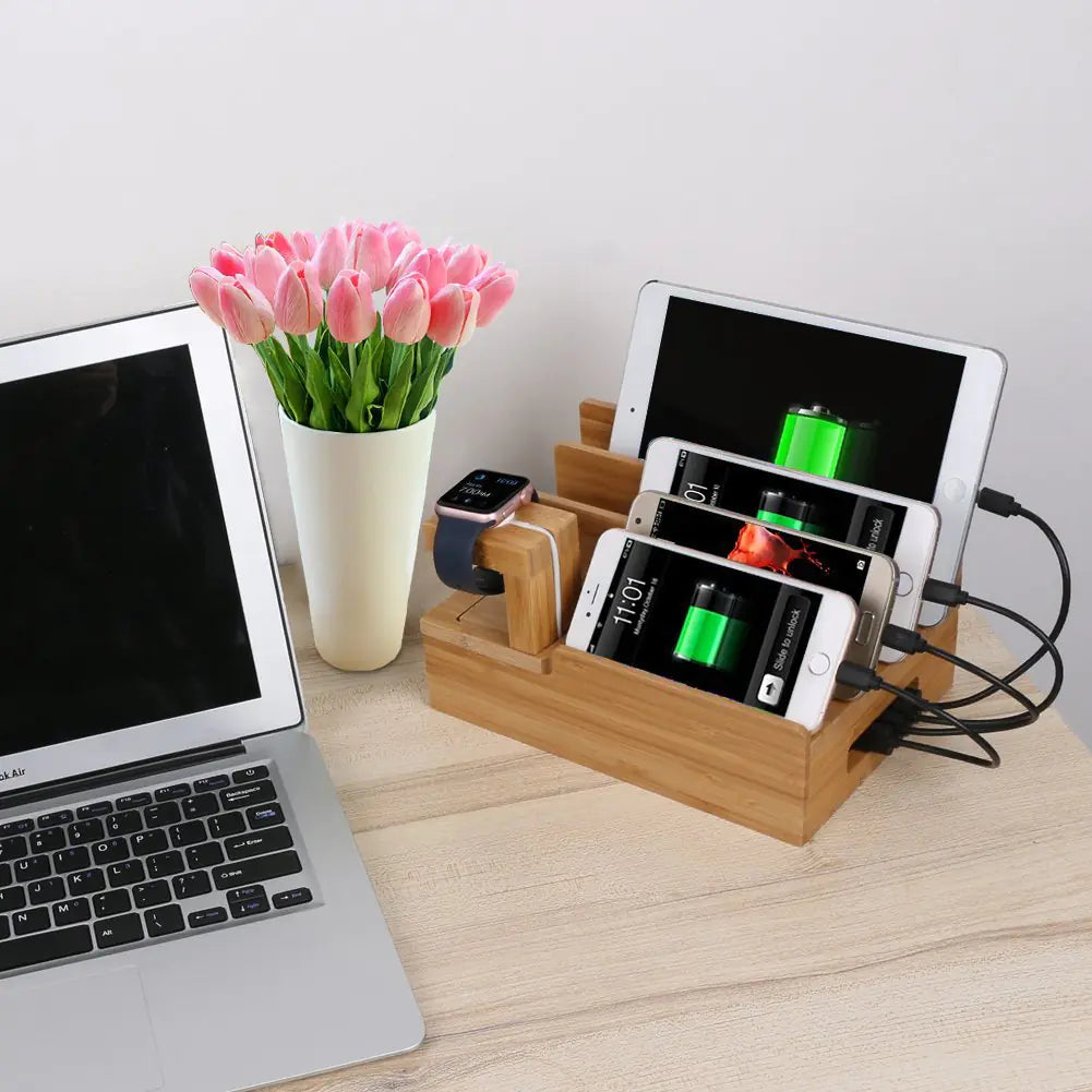 Wooden Phone Stand with Multi-Function Charging Box