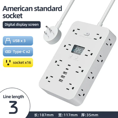 American Standard Power Strip with 16 Outlets, 3 USB & 2 Type-C Ports